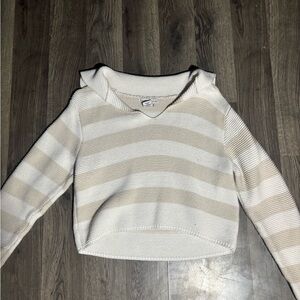 Sincerely Jules Cream and Tan V-Neck Sweater